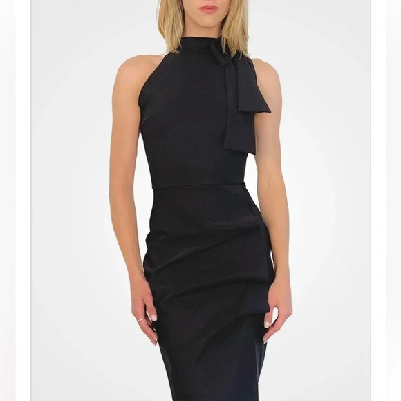 CHIARA BONI Adania Ruffle Jersey Halter Midi Dress - Black Size 12 - Picture 2 of 9